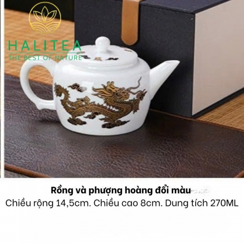 Ấm Sứ Đức Hoá Long Phụng Đổi Màu 250ml Hộp Quà Tặng