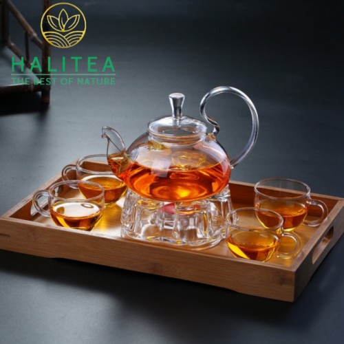 Ấm Thủy Tinh Pha Trà Hoa Quai Cong Cao Cấp 600ml