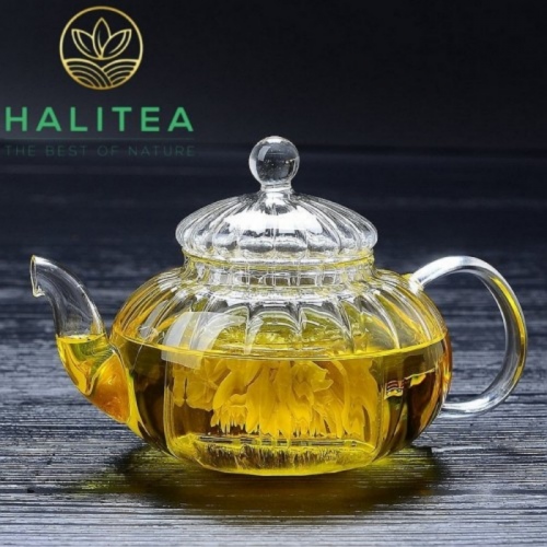 Ấm Thủy Tinh Sọc Pha Trà Hoa 600ml