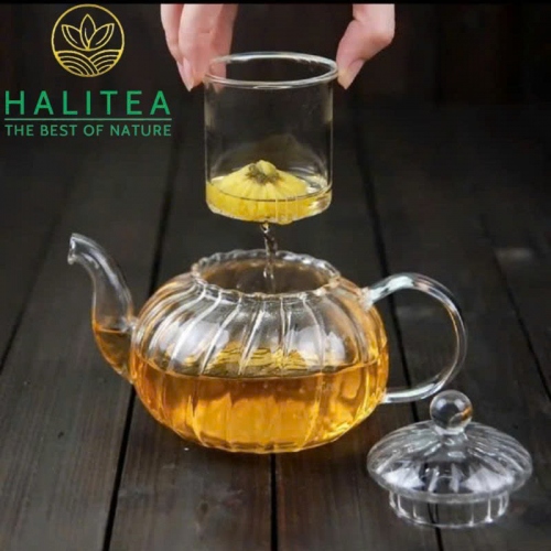 Ấm Thủy Tinh Sọc Pha Trà Hoa 600ml