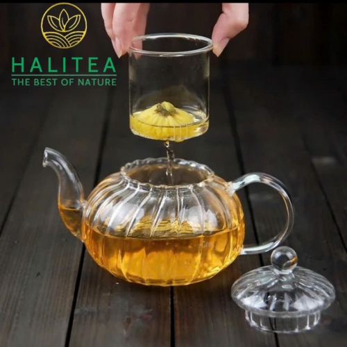 Ấm Thủy Tinh Sọc Pha Trà Hoa 600ml