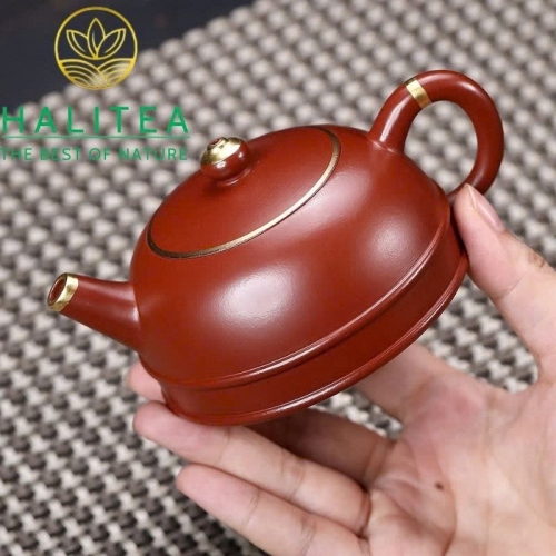 Ấm Tử Sa Bán Nguyệt Đại Hồng Bào Vẽ Vàng Song Tuyến 160ml