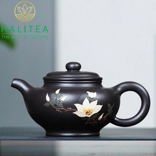 Ấm Tử Sa Chuyết Chỉ Mộc Lan Hắc Nê 240ml