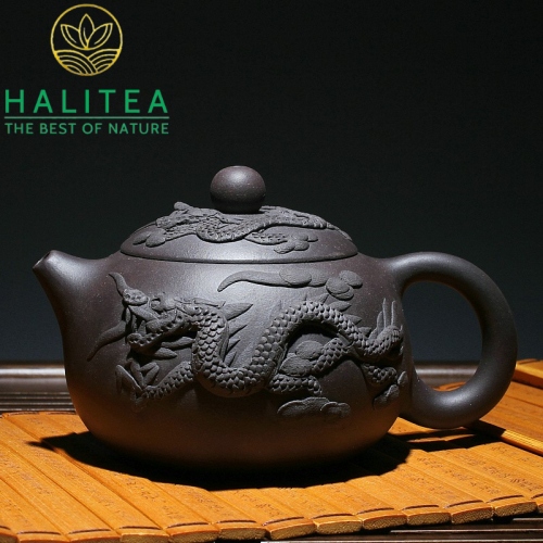 Ấm Tử Sa Dáng Tây Thi Họa Tiết Rồng Đắp Nổi, Có Chứng Thư 280ml