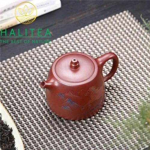 Ấm Tử Sa Hán Đạc Huyết Long Sa Mã Đáo Thành Công 450ml
