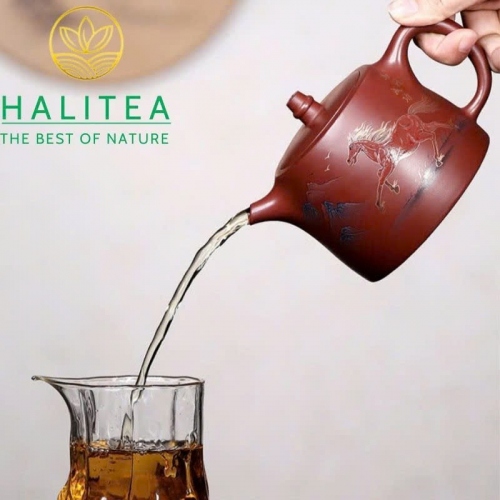 Ấm Tử Sa Hán Đạc Huyết Long Sa Mã Đáo Thành Công 450ml