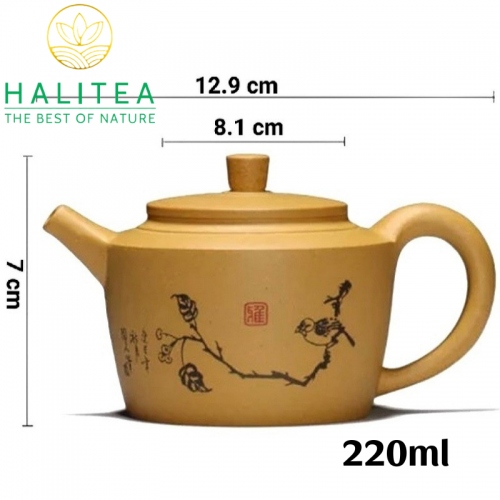 Ấm Tử Sa Kính Ngoã Hoàng Kim Đoan Nê 220ml