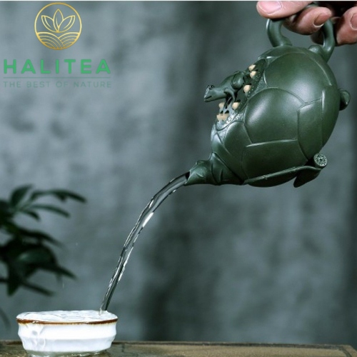 Ấm Tử Sa Sen Ếch Màu Xanh Có Giấy Chứng Thư 420ml