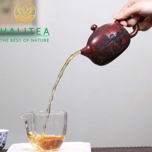 Ấm Tử Sa Tây Thi Huyết Long Sa Khắc Giang Sơn 300ml