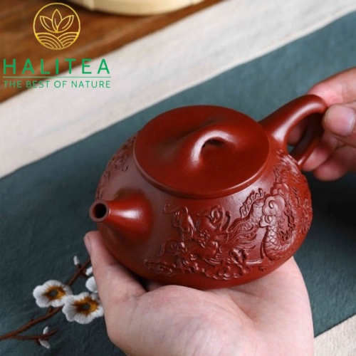 Ấm Tử Sa Thạch Biều Song Long Đại Hồng Bào 220ml