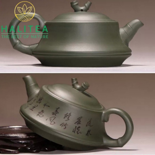 Ấm Tử Sa Trúc Đoạn Lục Nê Lọc Hoa Mai 240ml