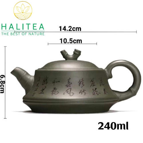 Ấm Tử Sa Trúc Đoạn Lục Nê Lọc Hoa Mai 240ml