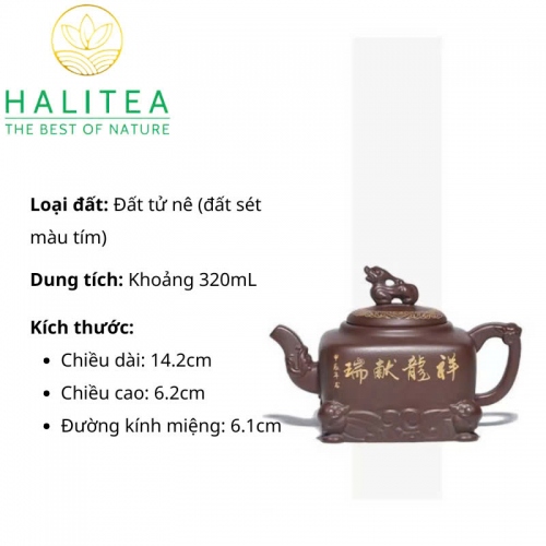 Ấm Tử Sa Tứ Phương Long Tôn Hán Đỉnh Tử Nê 320ml