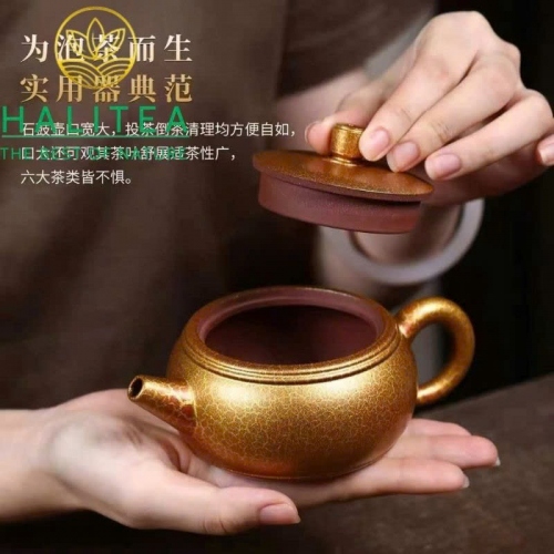 Ấm Tử Sa Văn Nhân Thạch Cổ Bối Thiêu Kim Diệu 170ml