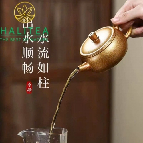 Ấm Tử Sa Văn Nhân Thạch Cổ Bối Thiêu Kim Diệu 170ml