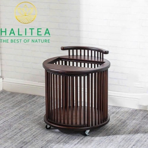 Bàn Trà Di Động Gỗ Tròn Có Bánh Xe – Tủ Trà Pha Nước Tiện Lợi Cao Cấp