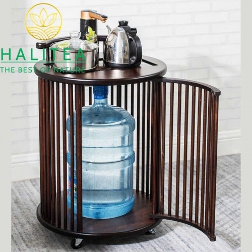 Bàn Trà Di Động Gỗ Tròn Có Bánh Xe – Tủ Trà Pha Nước Tiện Lợi Cao Cấp