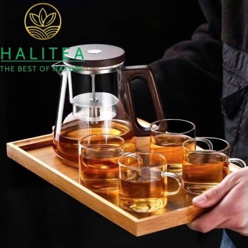 Bình Pha Trà Thủy Tinh Nút Bấm Tách Trà 800ml – Bình Pha Trà Thông Minh