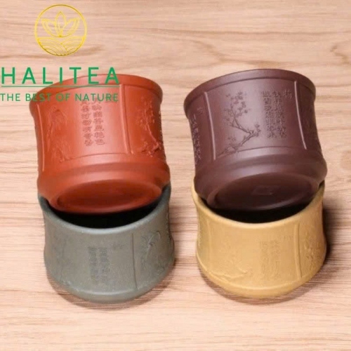 Bộ 4 Chén Trà Tử Sa Nguyên Khoáng Mai Lan Trúc Cúc 80ml