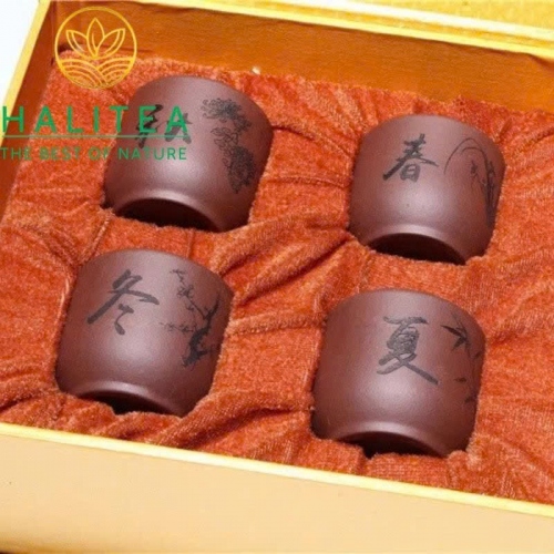 Bộ 4 Chén Trà Tử Sa - Xuân Hạ Thu Đông 50ml – Hộp Quà Cao Cấp