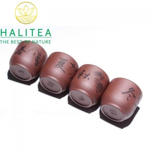 Bộ 4 Chén Trà Tử Sa - Xuân Hạ Thu Đông 50ml – Hộp Quà Cao Cấp