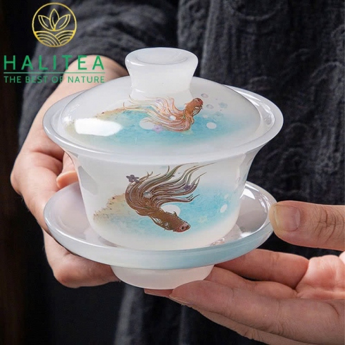 Bộ Ấm Chén Ngọc Cao Cấp Hộp Quà Tặng Vali Sang Trọng 10 Món