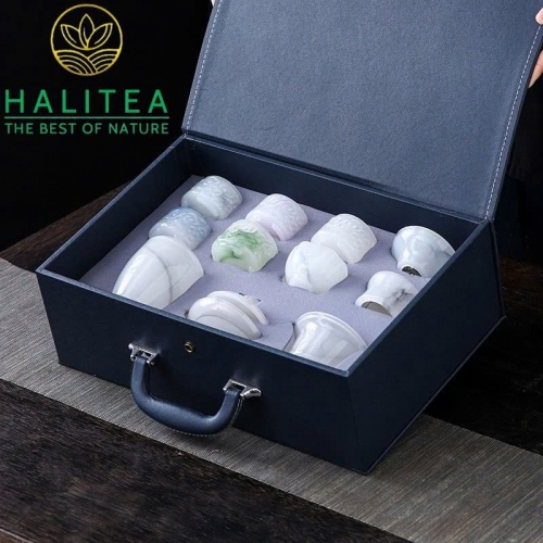 Bộ Ấm Chén Ngọc Hộp Quà Tặng Vali Xanh 10 Món Cao Cấp