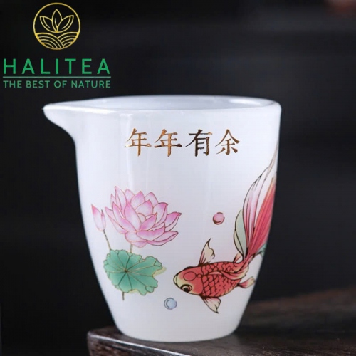 Bộ Ấm Chén Ngọc Sen Cá Cao Cấp - Hộp Vali Quà Tặng