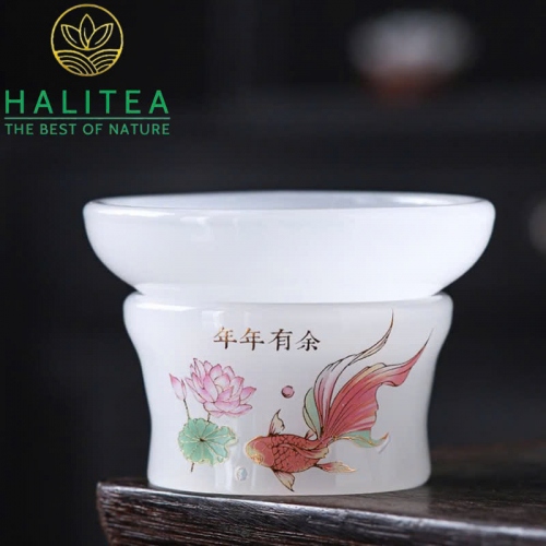 Bộ Ấm Chén Ngọc Sen Cá Cao Cấp - Hộp Vali Quà Tặng