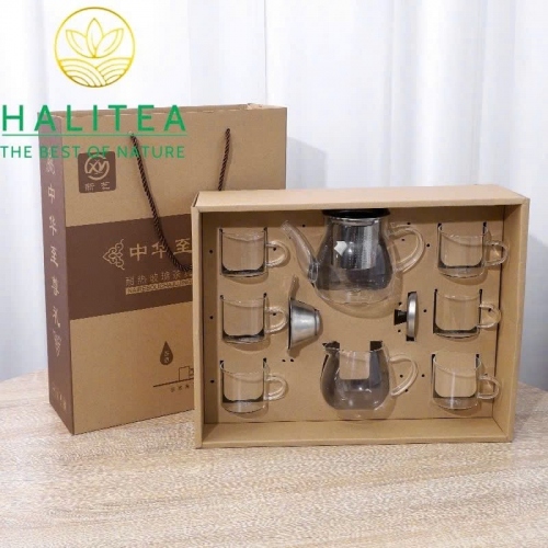 Bộ Ấm Chén Trà Thủy Tinh Sang Trọng 9 Món - Hộp Quà Tặng