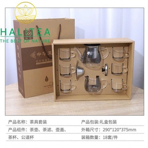 Bộ Ấm Chén Trà Thủy Tinh Sang Trọng 9 Món - Hộp Quà Tặng