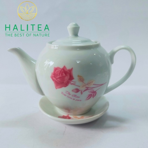 Bộ Ấm Sứ Bát Tràng Bông Hồng 450ml