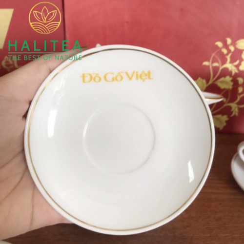 Bộ Ấm Tách Sứ Men Trắng Cao Cấp Kiểu Tròn In Logo