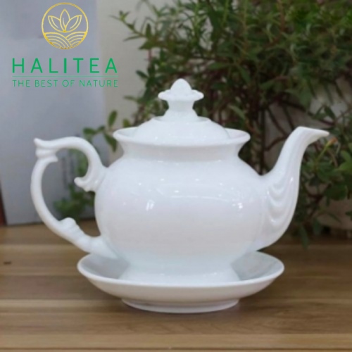 Bộ Ấm Trà Cát Tường Sứ Trắng Bát Tràng Cao Cấp 500ml