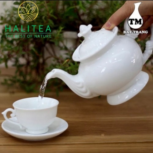 Bộ Ấm Trà Cát Tường Sứ Trắng Bát Tràng Cao Cấp 500ml