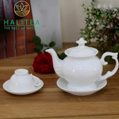 Bộ Ấm Trà Cát Tường Sứ Trắng Bát Tràng Cao Cấp 500ml