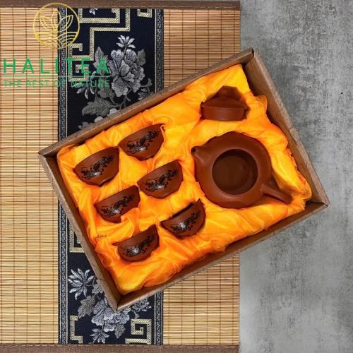 Bộ Ấm Trà Đất Nung Rồng đổi Màu Khi Pha Trà Hộp Quà Tặng