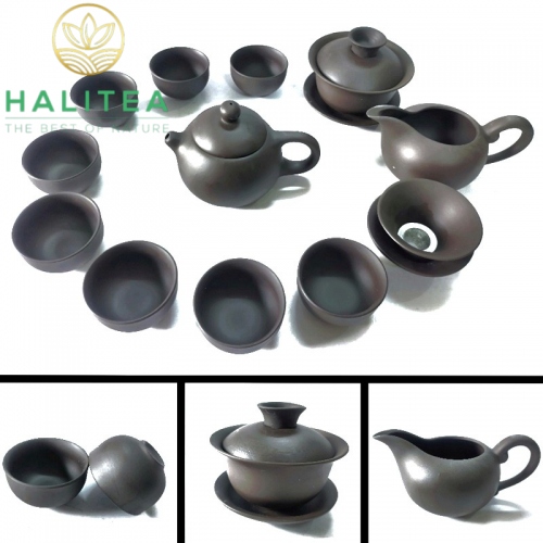 Bộ Ấm Trà Đất Nung Tây Thi 12 Món Màu Nâu Đen