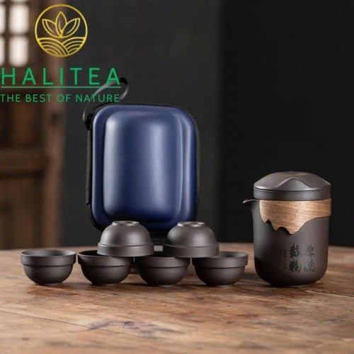 Bộ Ấm Trà Du Lịch Tử Sa Cao Cấp 1 Ấm 6 Chén – Túi Xách Tay Tiện Dụng
