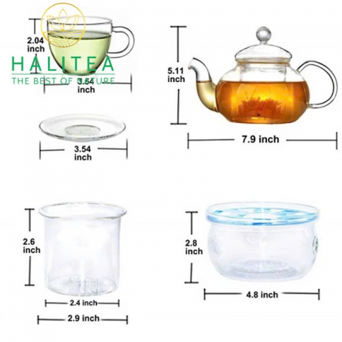 Bộ Ấm Trà Lõi Lọc Thuỷ Tinh Cao Cấp Đế Nến 600ml