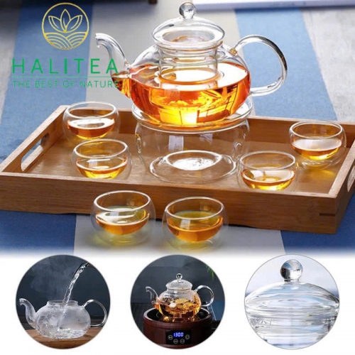 Bộ Ấm Trà Lõi Lọc Thuỷ Tinh Chén 2 Lớp 600ml