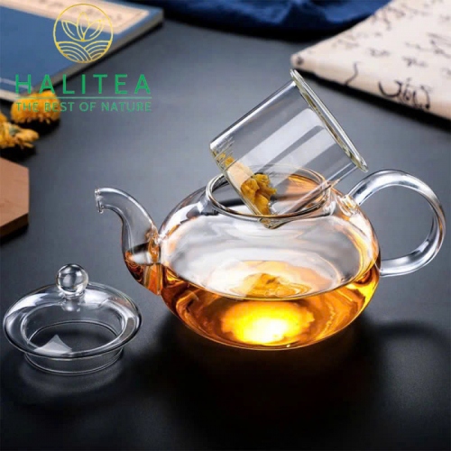 Bộ Ấm Trà Lõi Lọc Thuỷ Tinh Chén 2 Lớp Đế Nến Tròn 600ml