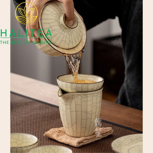 Bộ Ấm Trà Nhữ Diêu (Ru Yao) Men Rạn Cao Cấp – Set 10 Món Kèm Hộp Da Sang Trọng