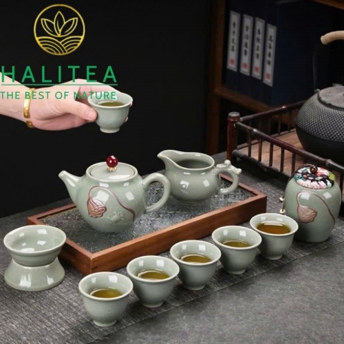 Bộ Ấm Trà Sứ Ca Diêu Truyền Thế 10 món - Hộp Quà Tặng Cao Cấp