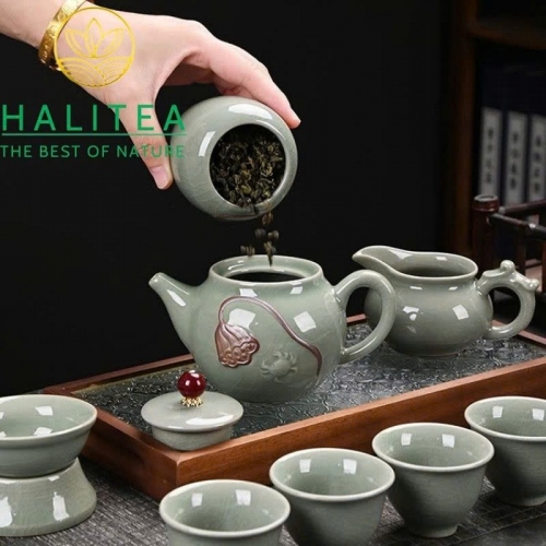 Bộ Ấm Trà Sứ Ca Diêu Truyền Thế 10 món - Hộp Quà Tặng Cao Cấp