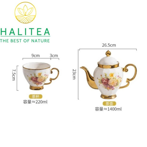 Bộ Ấm Trà Sứ Hoa Hồng Phong Cách Anh Quốc 8 Món Khay Chữ Nhật