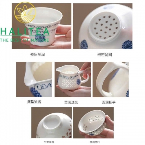 Bộ Ấm Trà Sứ Lỗ Trong Suốt Độc Đáo 240ml