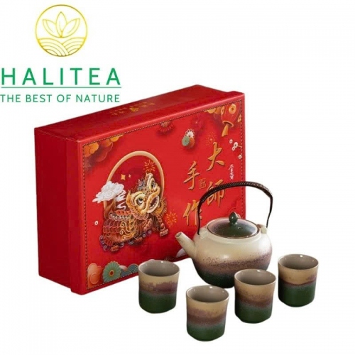 Bộ Ấm Trà Sứ Men Diêu Biến Tề Lương 1 Ấm 4 Chén – Hộp Quà Lễ Hội Cao Cấp