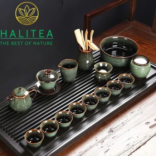 Bộ Ấm Trà Sứ Thiên Mục Thố Hào Pha Kungfu 16 Món