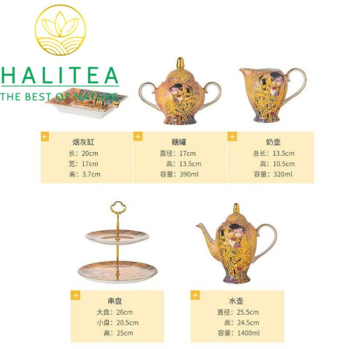 Bộ Ấm Trà Sứ Xương The Kiss Nụ Hôn 15 Món - Phong Cách Châu Âu